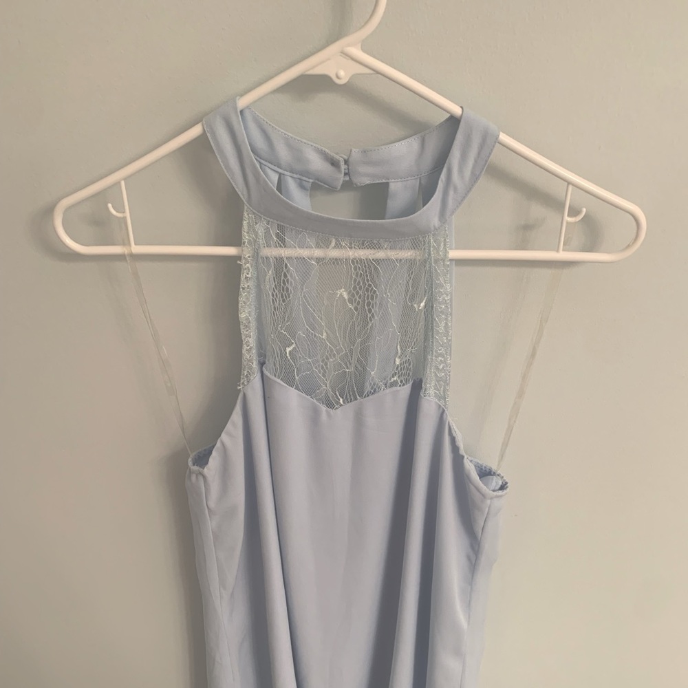 Beautiful baby blue dress with lace. Perfect for a spring/summer wedding!